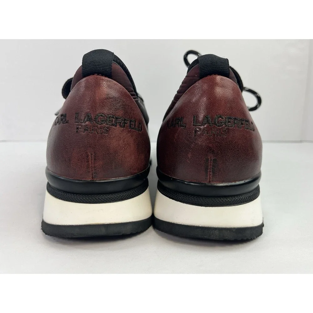 KARL LAGERFELD Men's 13M Low Top Hiking Shoe Nylon & Leather Maroon & Black